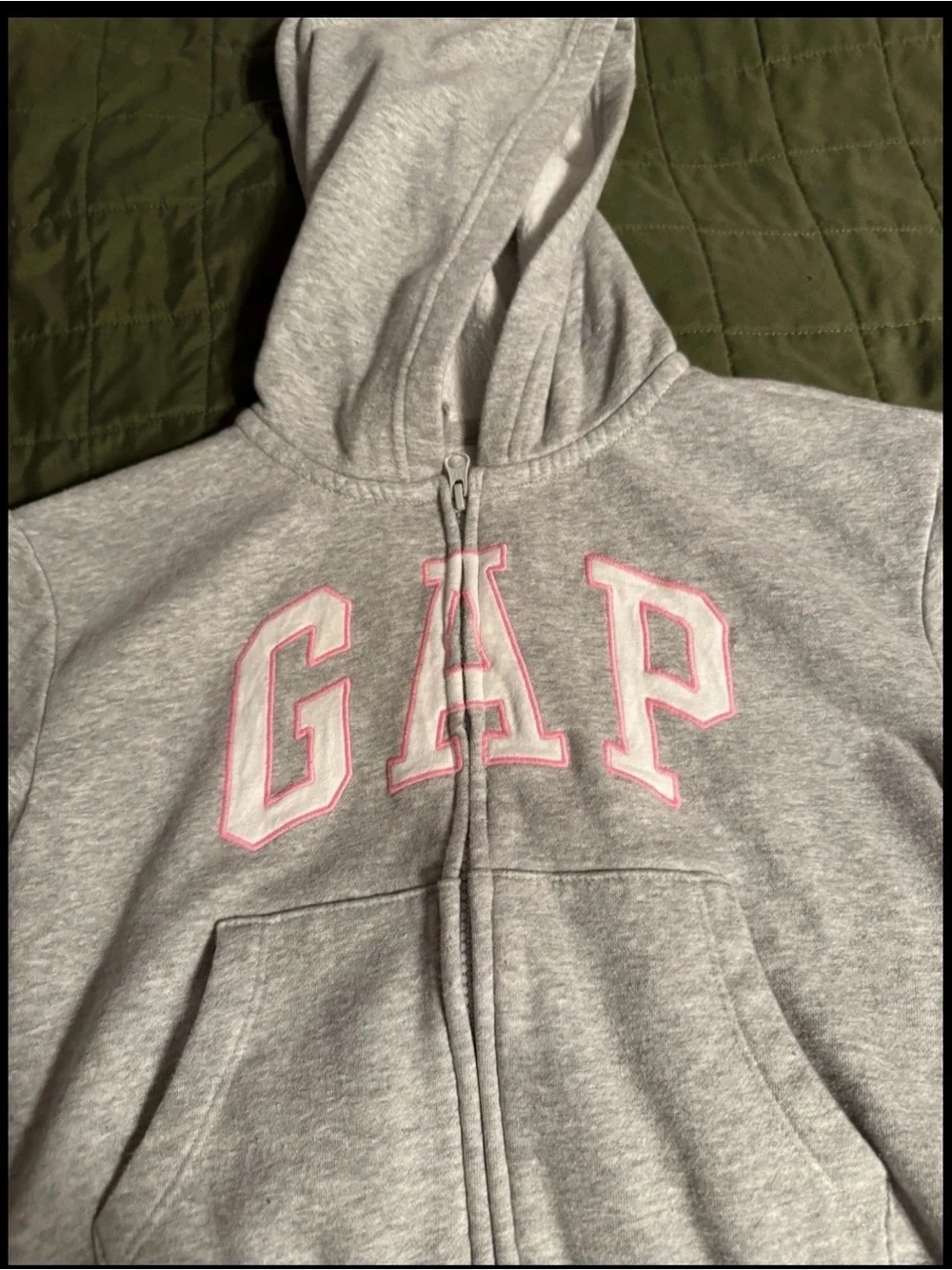 Gap Kids Full Zip Hoodie Light Grey With Pink And White Logo Size Medium (8)